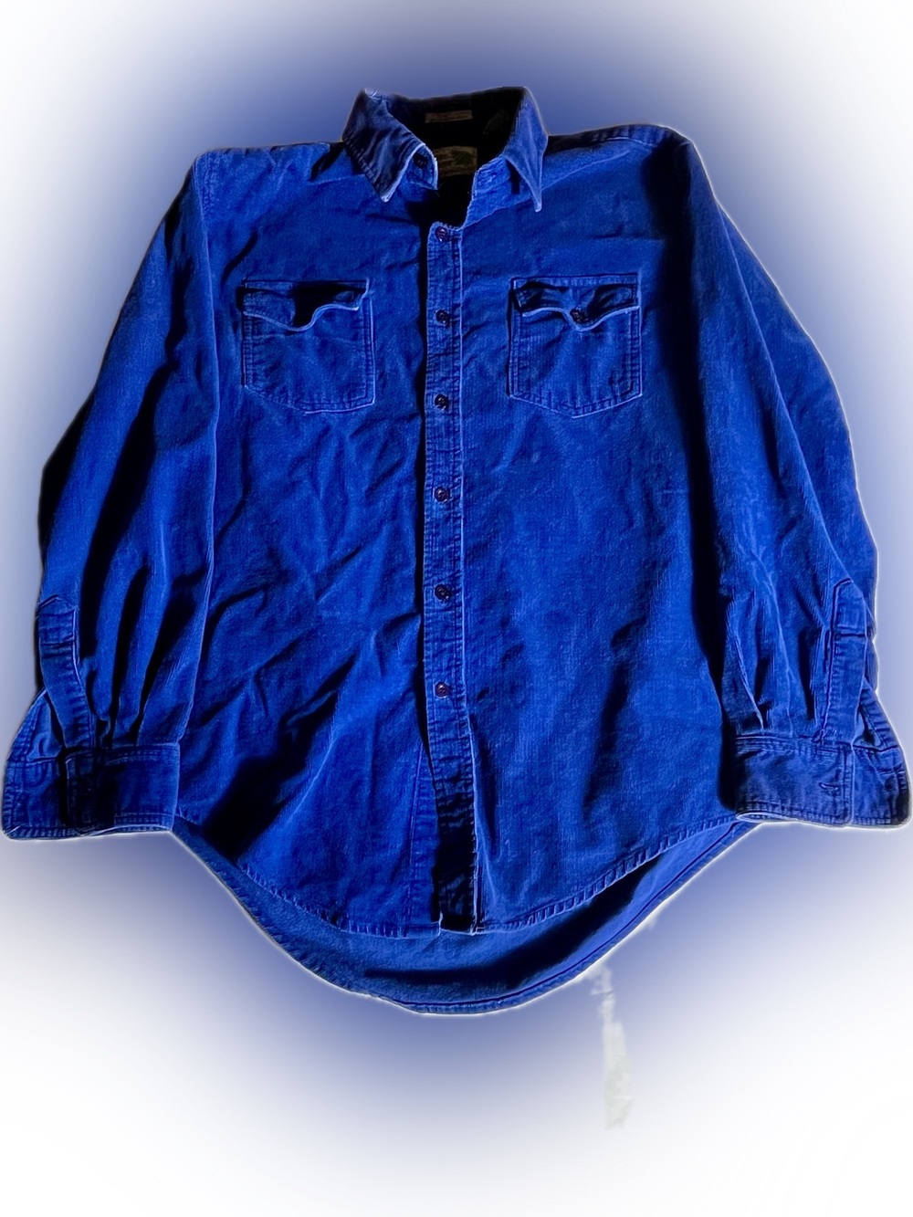 Vintage Pine Grove Cobalt Blue Corduroy Button Up Utility Work Shirt Medium M